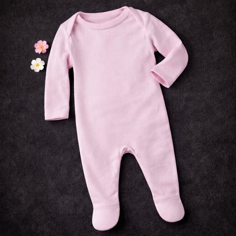-Plain Chest Sleepsuit- Baby Pink Cotton