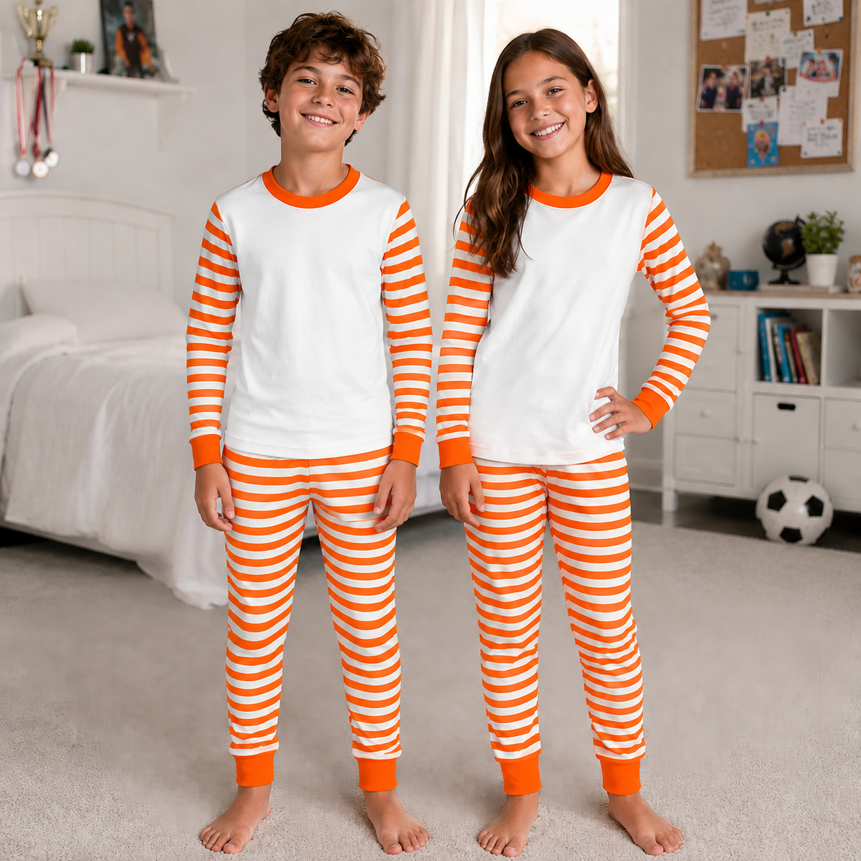 -Kids Orange Stripes Pyjamas -LONG