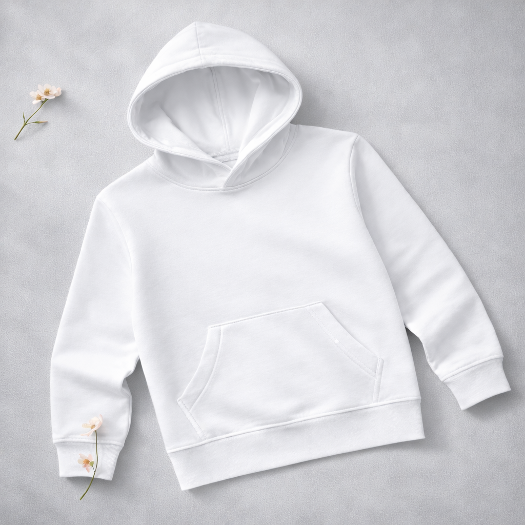 -Kids White Hoodie -100% Cotton