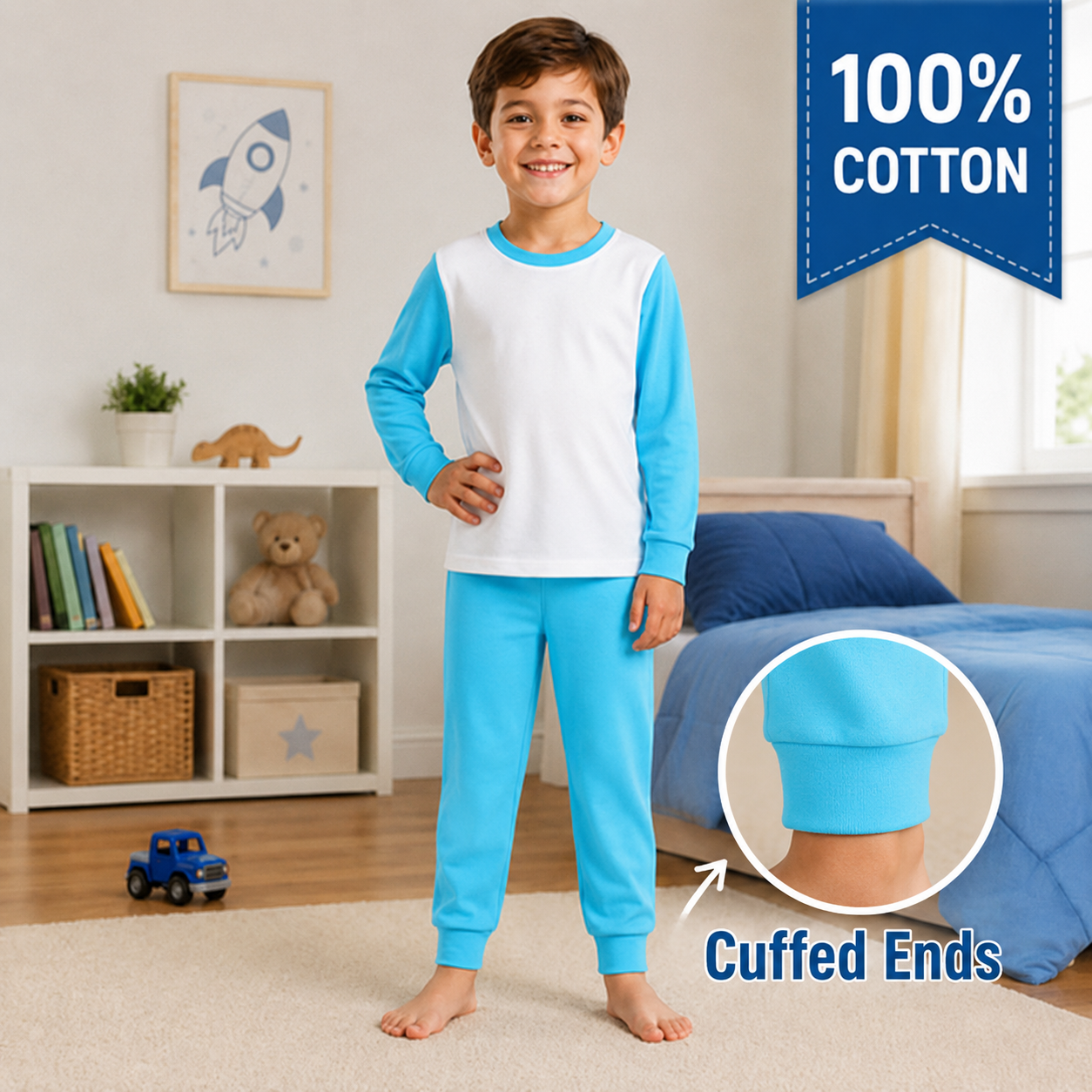 -Kids 100% Cotton Short Pyjamas-  Blue -IN STOCK 14TH JULY