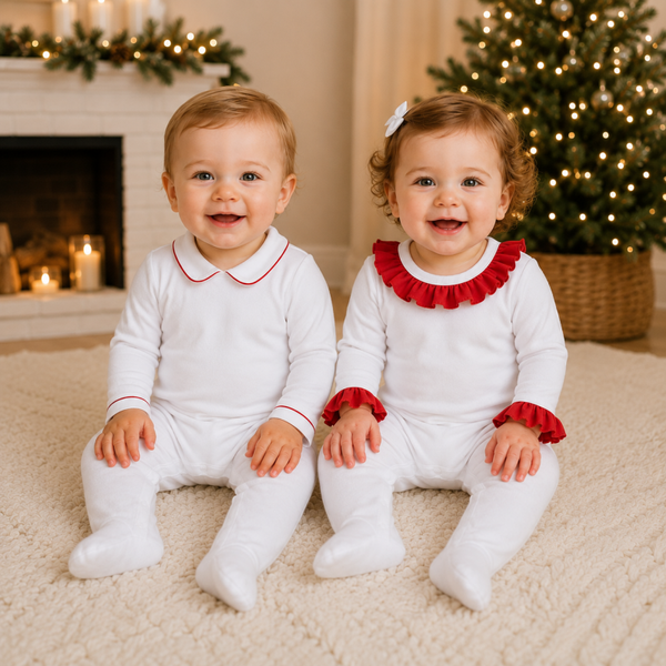 -Kids Red Frill Cotton Collar Romper (PRE-ORDER)
