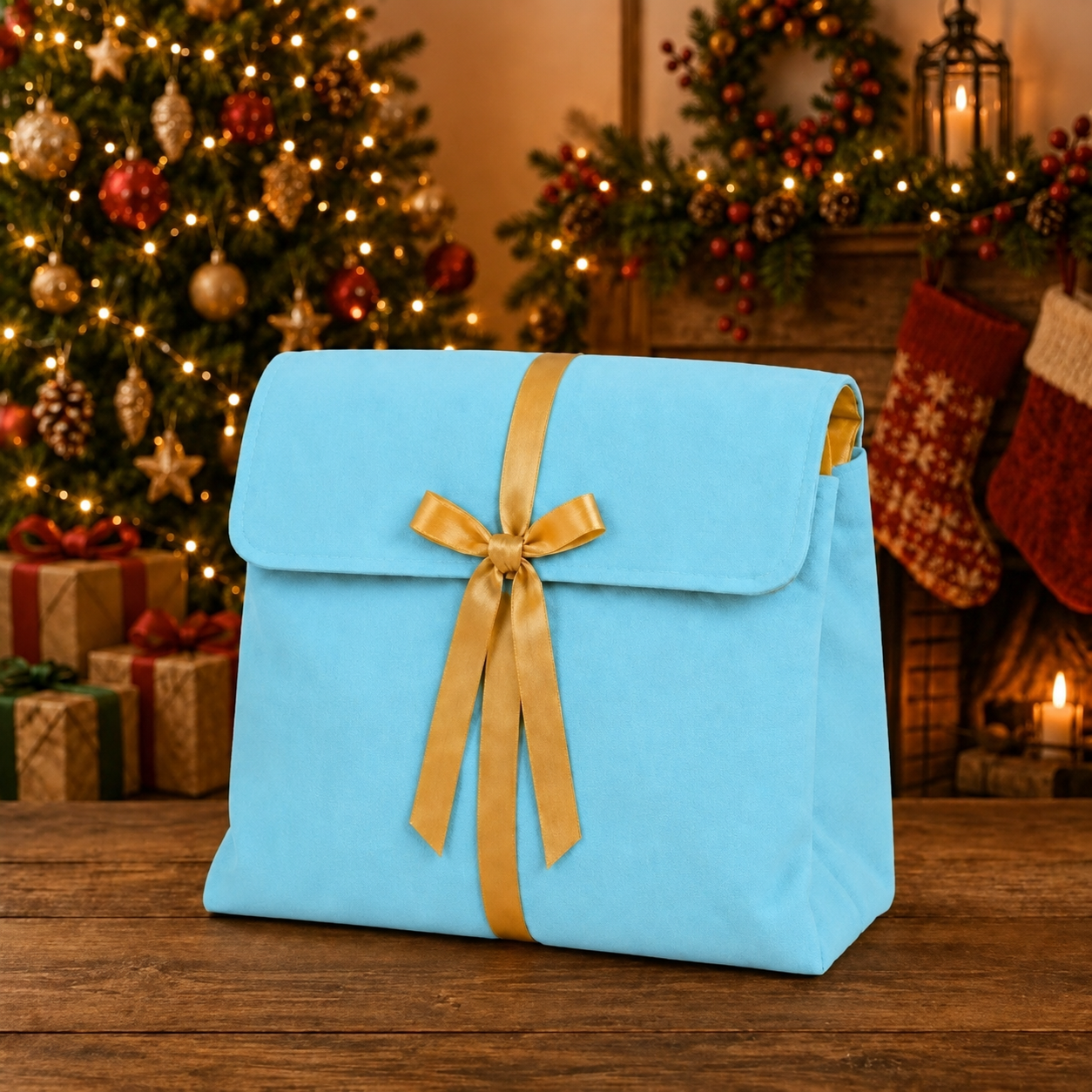 -SWB Velvet & Satin Christmas Envelope Bag -40*35*10cm -BLUE