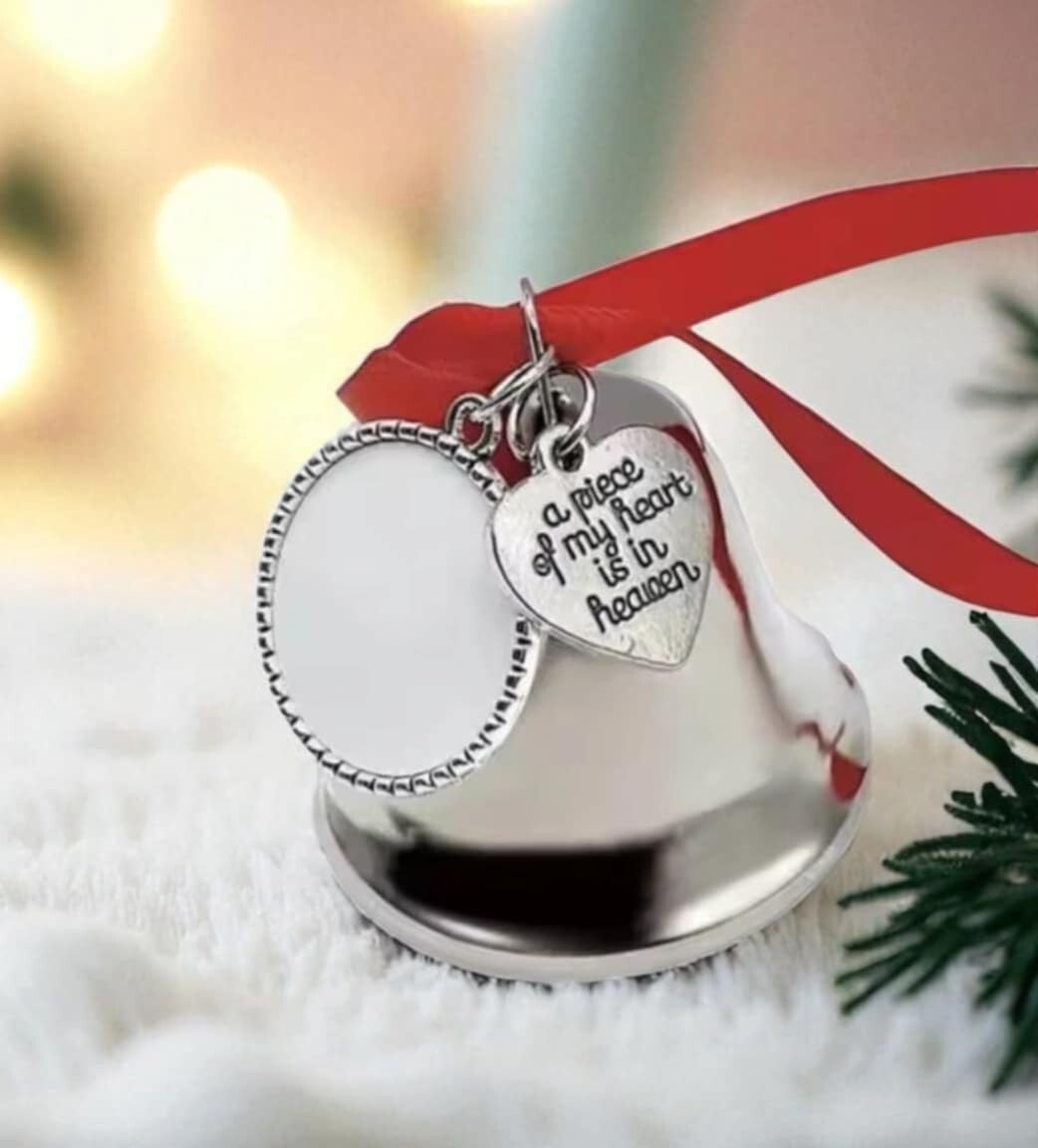 -Christmas Bell Decoration - Silver- 'A Piece of my Heart is in Heaven'