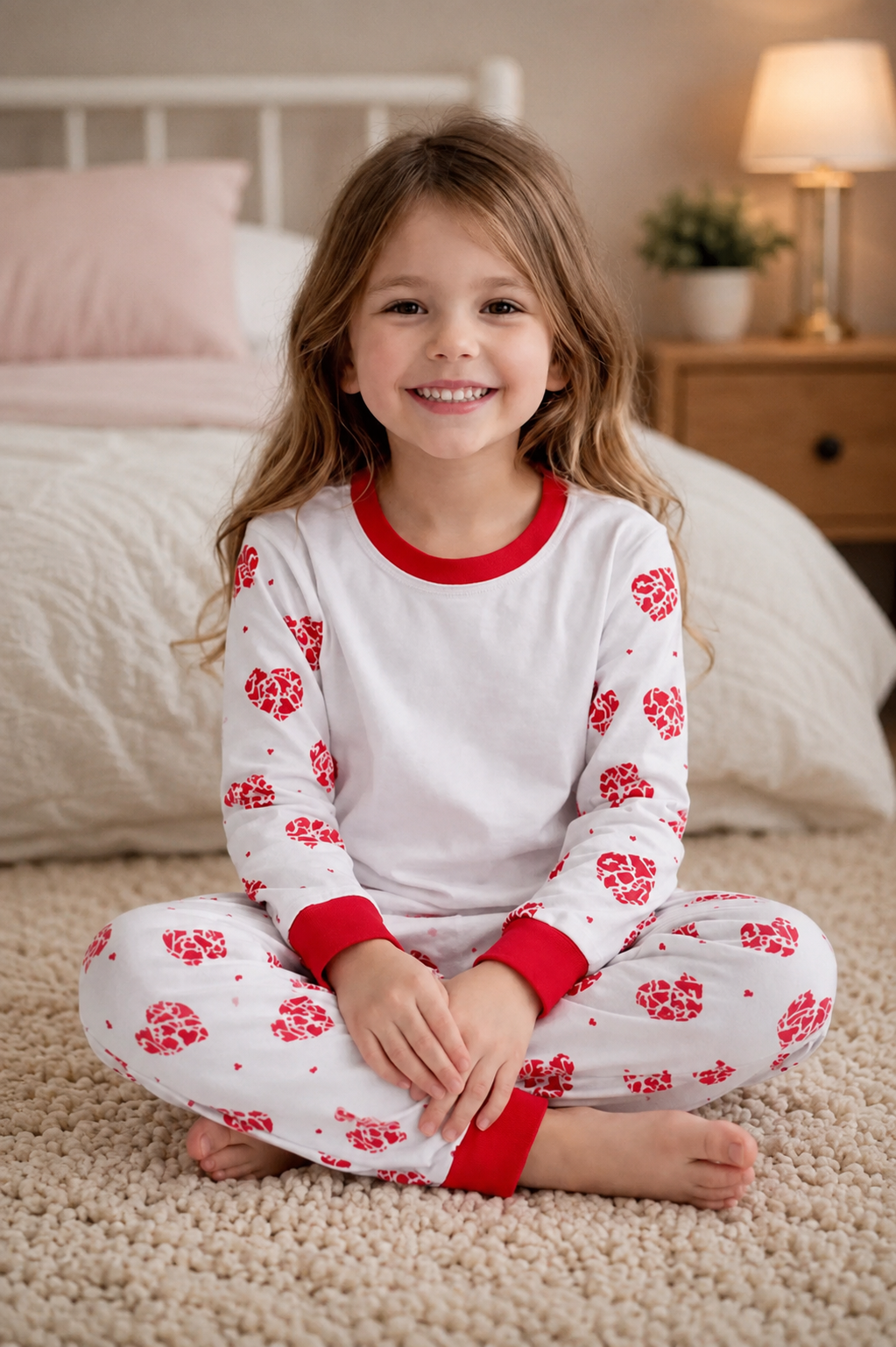 -Kids Red Heart Pyjamas -LONG