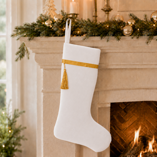 Luxury Velvet & Satin Lined Christmas Stocking -White (Pre-Order)