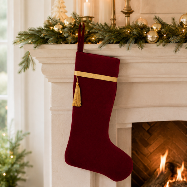 Luxury Velvet & Satin Lined Christmas Stocking -Burgundy (Pre-Order)