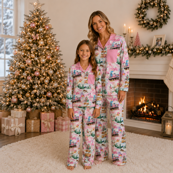-Pink Christmas Express Pyjamas -LONG (Pre-Order)