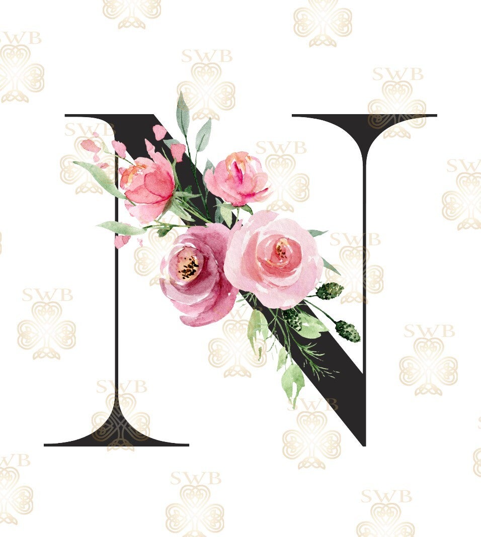 DTF or UVDTF Print - Floral Monogram -Black N