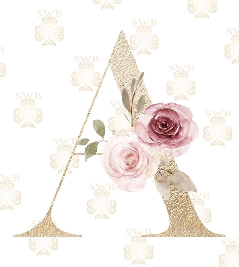 DTF, UVDTF or Sublimation Print -Floral Monogram Gold -A