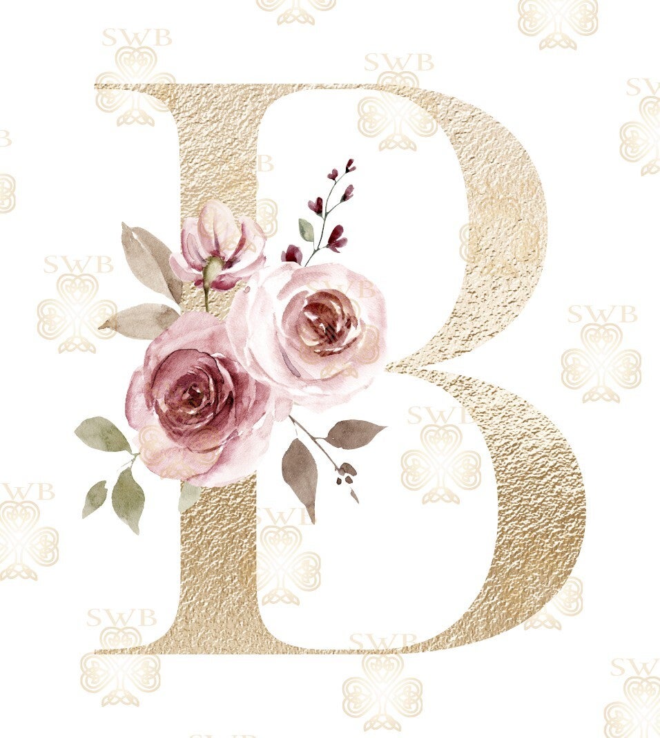 DTF, UVDTF or Sublimation Print -Floral Monogram Gold -B