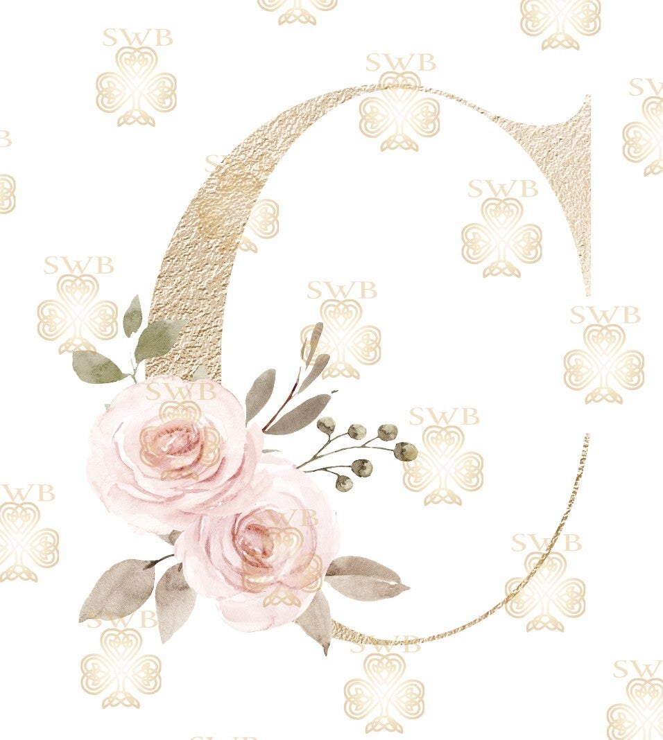 DTF, UVDTF or Sublimation Print -Floral Monogram Gold -C