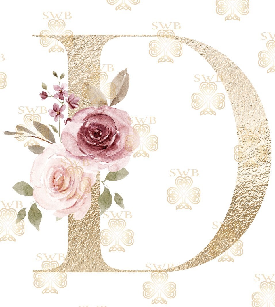 DTF, UVDTF or Sublimation Print -Floral Monogram Gold -D
