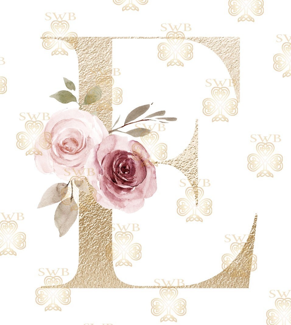 DTF, UVDTF or Sublimation Print -Floral Monogram Gold -E