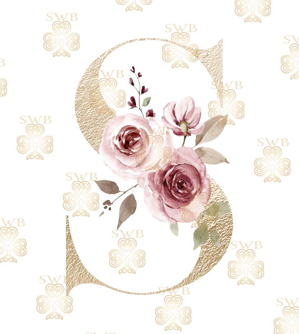 DTF, UVDTF or Sublimation Print -Floral Monogram Gold -S