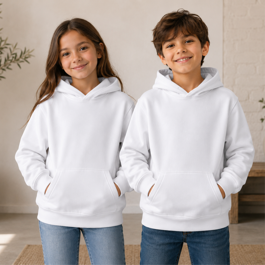 -Kids White Hoodie - Cotton