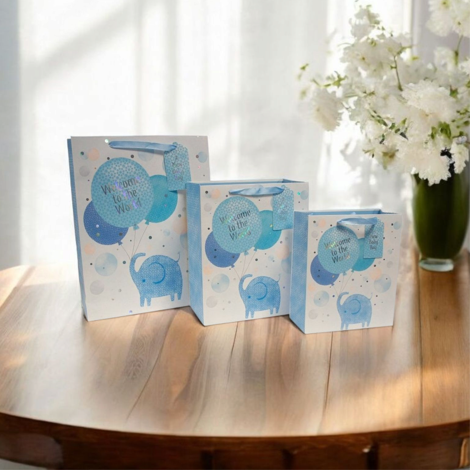 -Large New Baby Gift Bag with Handles- Blue