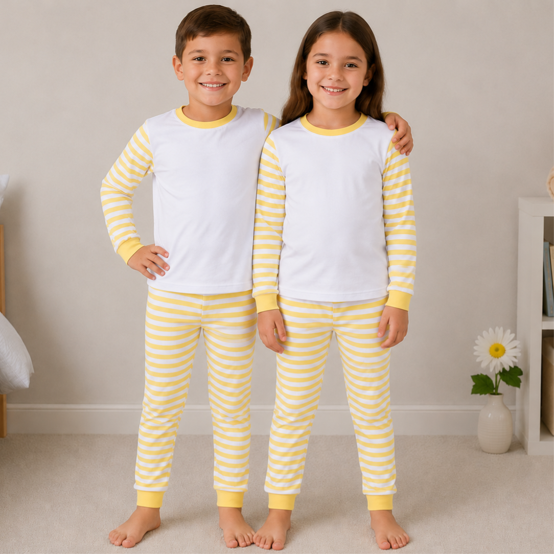 -Kids Yellow Stripes Pyjamas -LONG