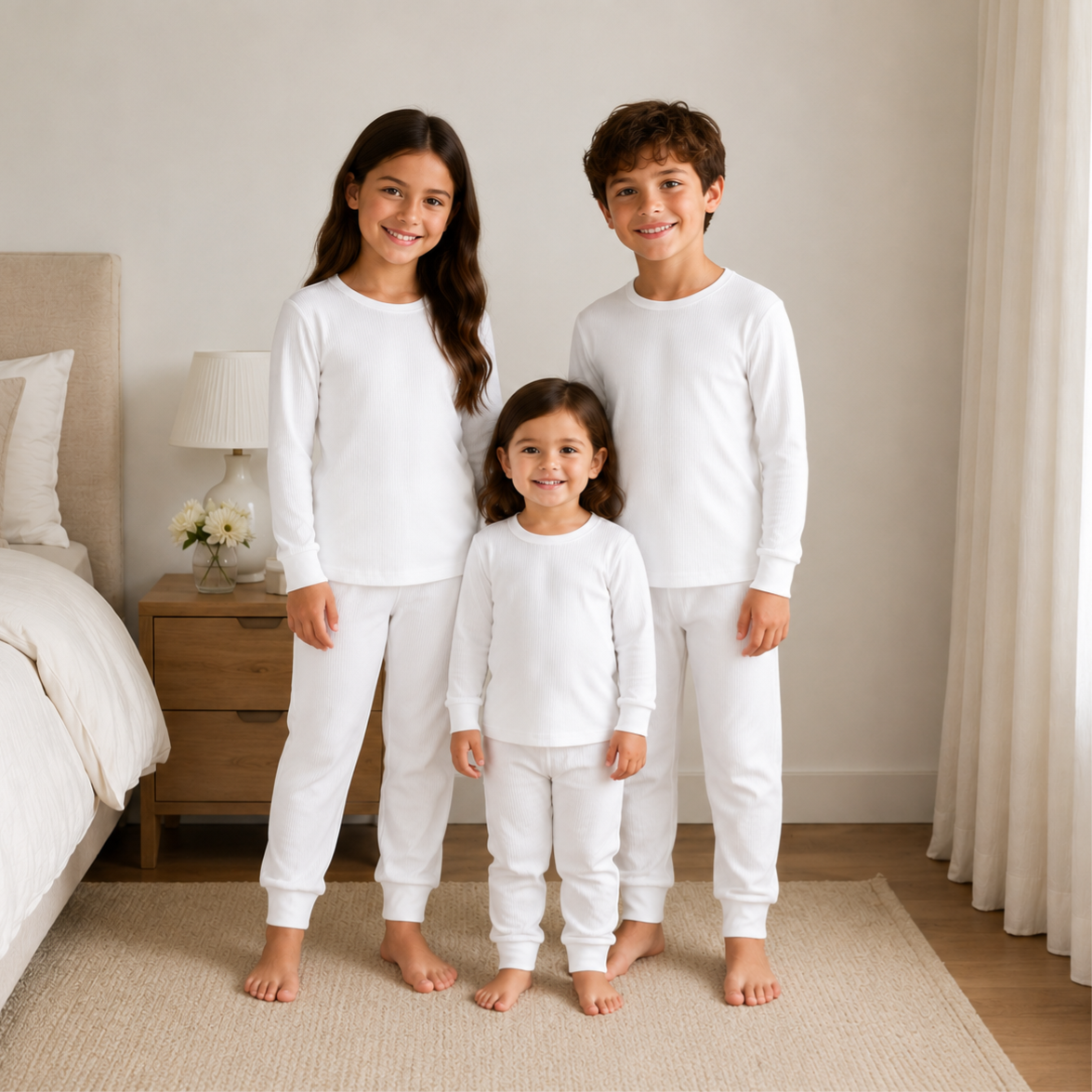 -Kids White Pyjamas -LONG