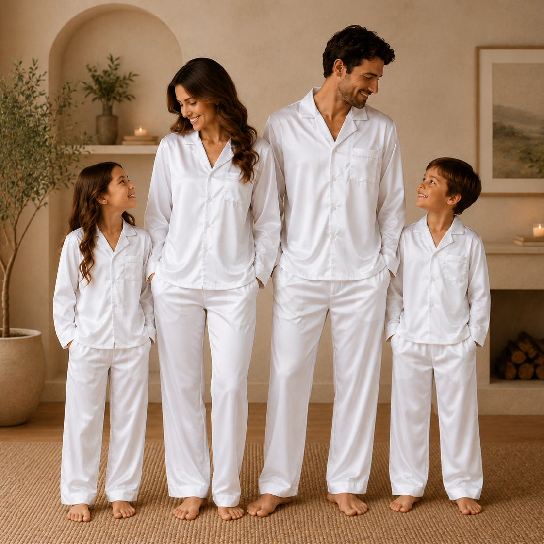 -Premium Satin Long Pyjamas- White with White Piping