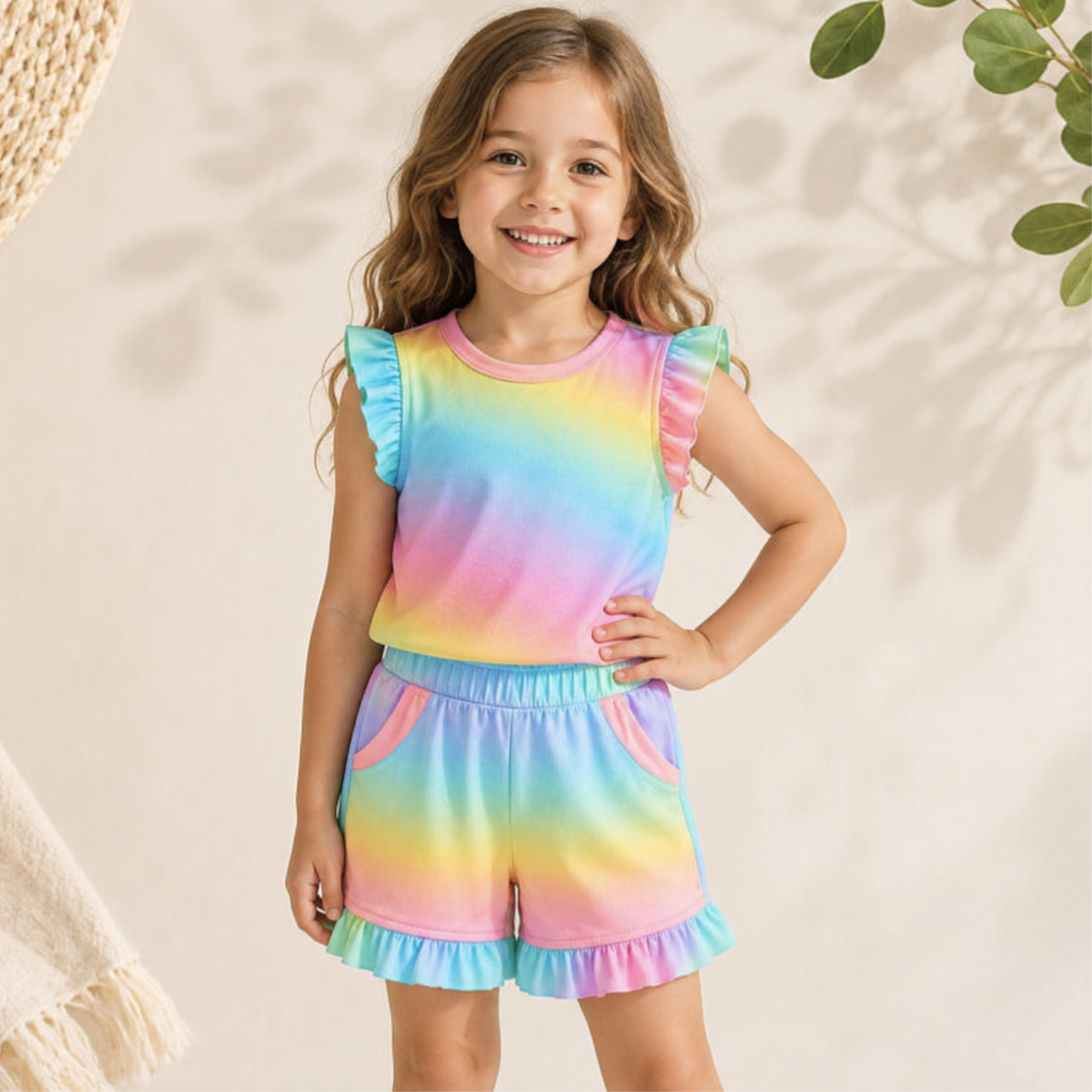 -Kids Ombre Frill Cotton SHORTS Set