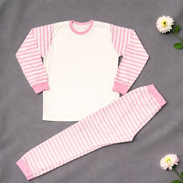 -Kids Pink Stripes Pyjamas -LONG