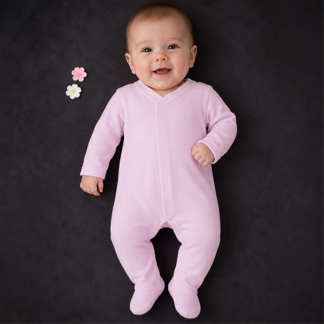 -Sleepsuit- Baby Pink Cotton -Button Up