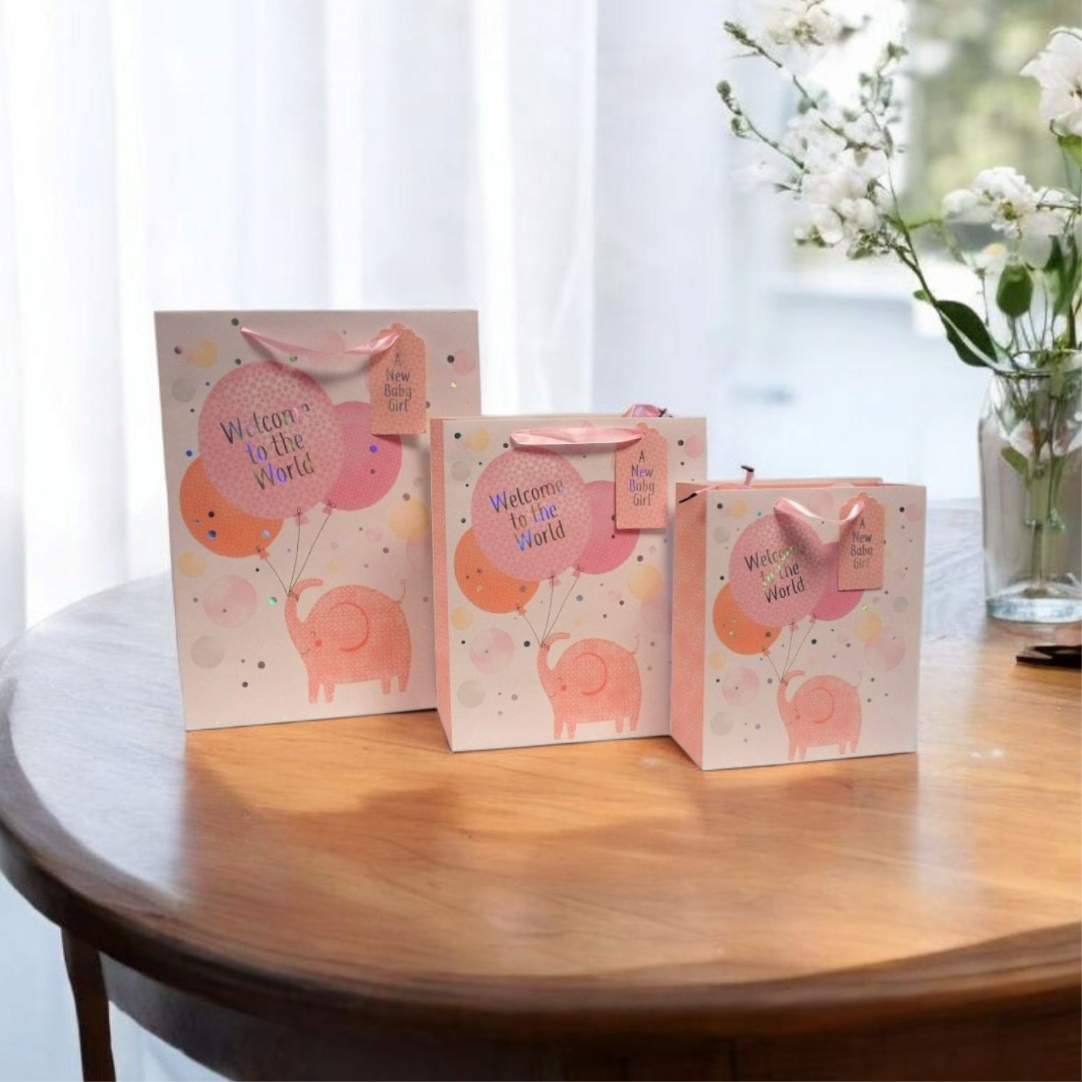 -Large New Baby Gift Bag with Handles- Pink