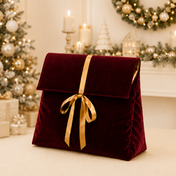 -SWB Velvet & Satin Christmas Envelope Bag -40*35*10cm -BURGUNDY (Pre-Order)