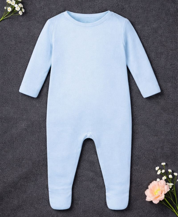 -Plain Chest Sleepsuit- Baby Blue Cotton