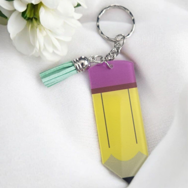 -Pencil Keyring- with Green Tassel