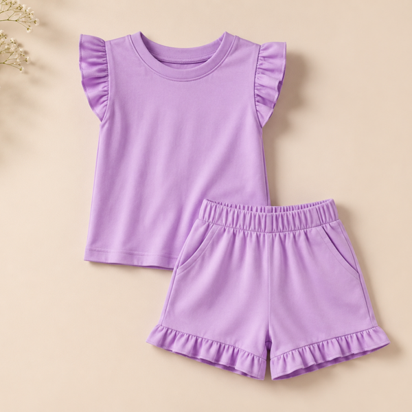 -Kids Lilac Fill Cotton SHORTS Set
