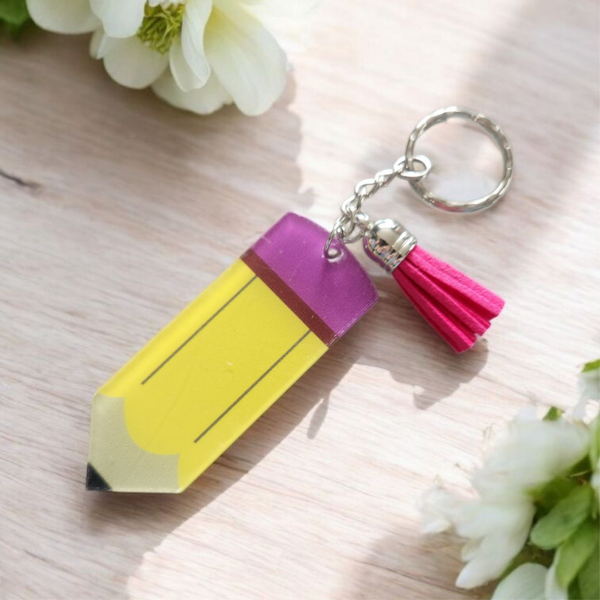 -Pencil Keyring- with Pink Tassel