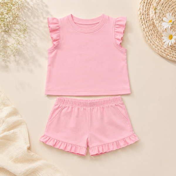 -Kids Pink Fill Cotton SHORTS Set