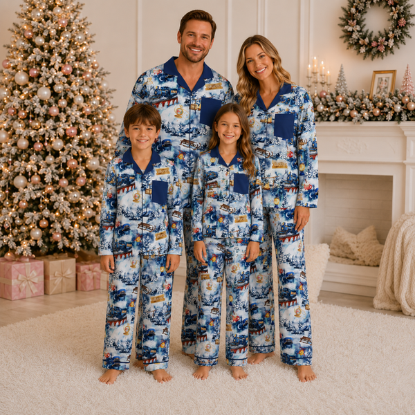 -Blue Christmas Express Pyjamas -LONG (Pre-Order)