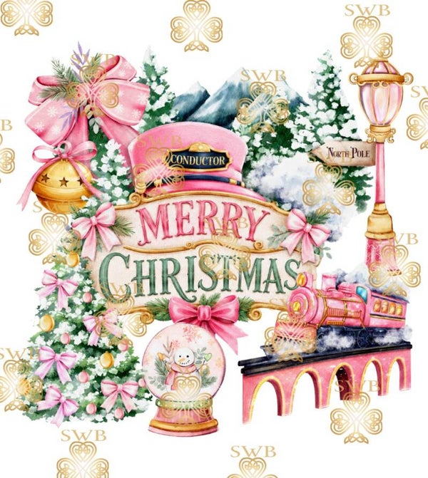 DTF or UVDTF Print -  Pink Christmas Express #10