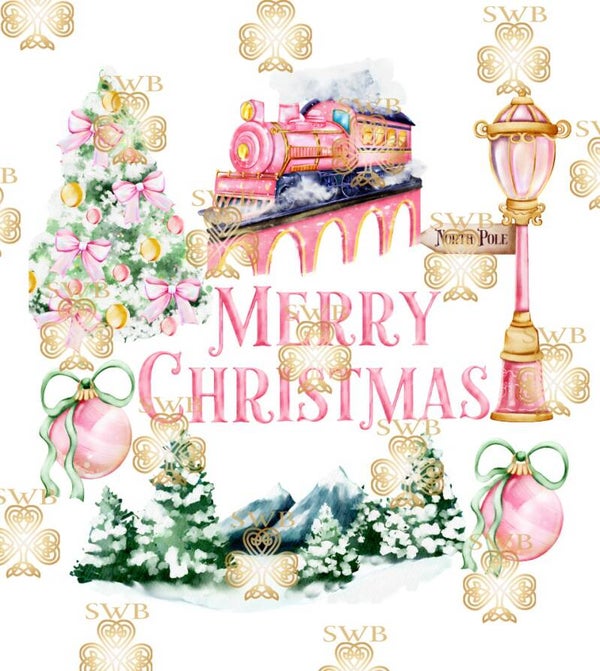 DTF or UVDTF Print -  Pink Christmas Express #12