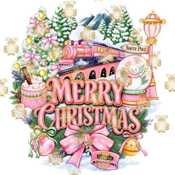 DTF or UVDTF Print -  Pink Christmas Express #19