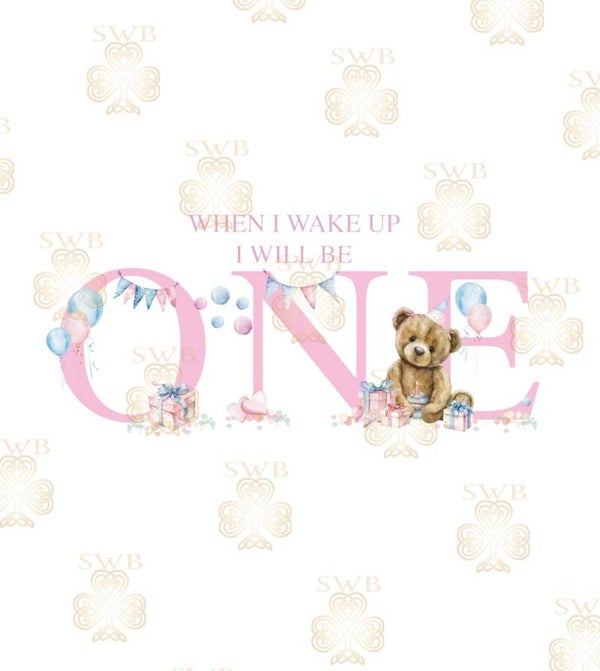 DTF or UVDTF Print -Pink ONE Teddy #1