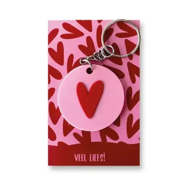 Sleutelhanger ovaal - hart roze/rood