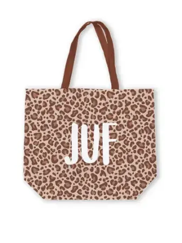 Canvas tas - leopard juf