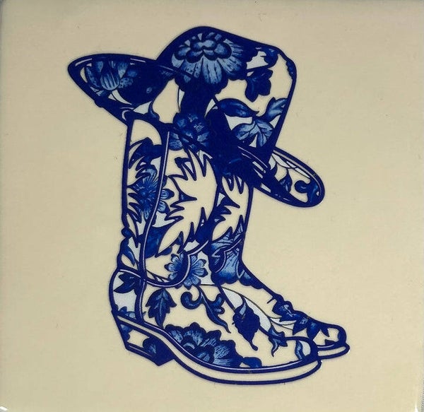 Quote tegel - Delfts blauw cowboy laars