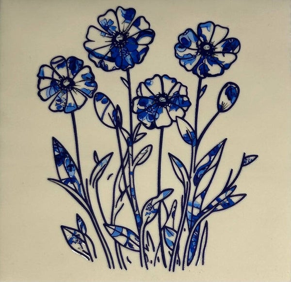 Quote tegel - Delfts blauw bloemen