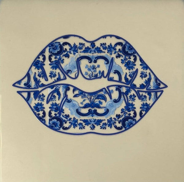 Quote tegel - Delfts blauw lippen