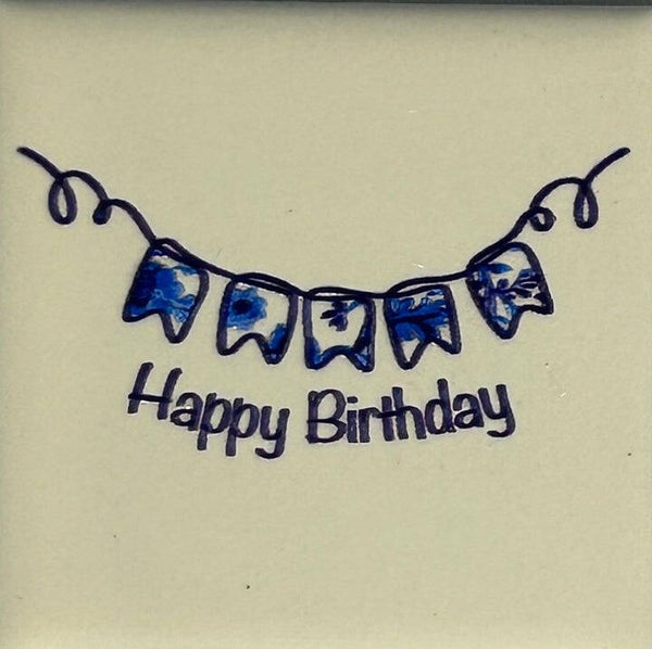 Quote tegel - Delfts blauw happy birthday