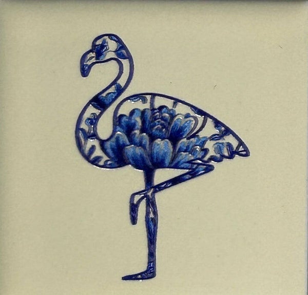 Quote tegel - Delfts blauw Flamingo