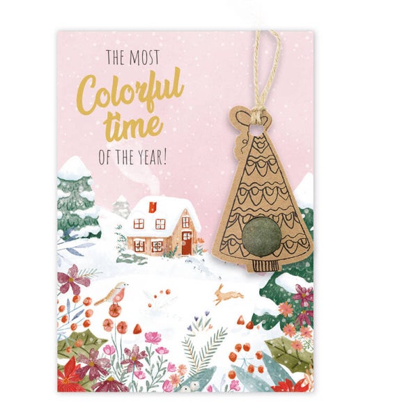 Kerstkaart met hanger en bloem "bommetje" - the most wonderful time of the year