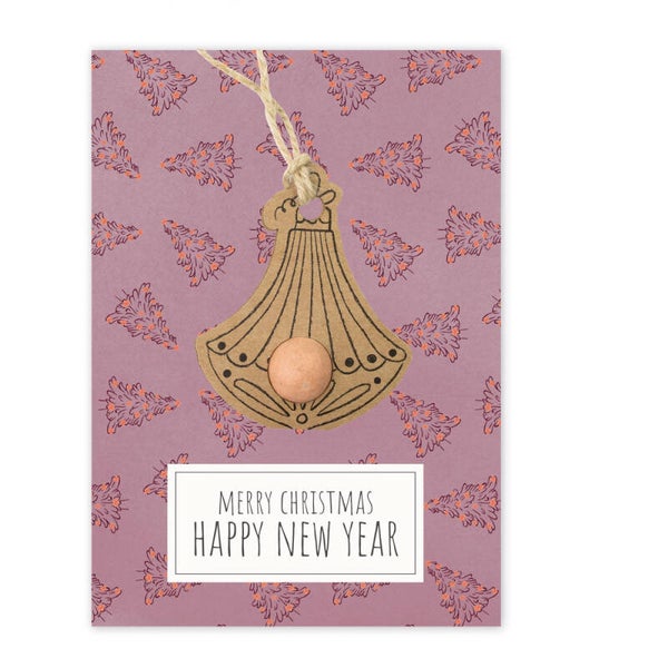 Kerstkaart met hanger en bloem "bommetje" - Merry Christmas happy New Year