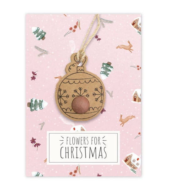 Kerstkaart met hanger en bloem "bommetje" - flowers for Christmas