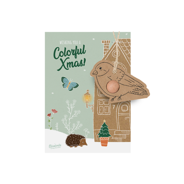 Kerstkaart met hanger en bloem "bommetje" - Colorful Christmas