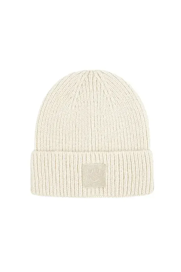 Beanie smiley vierkant off white